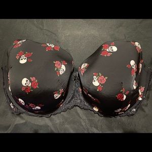 TORRID Black Bra with Skull and Rose Design